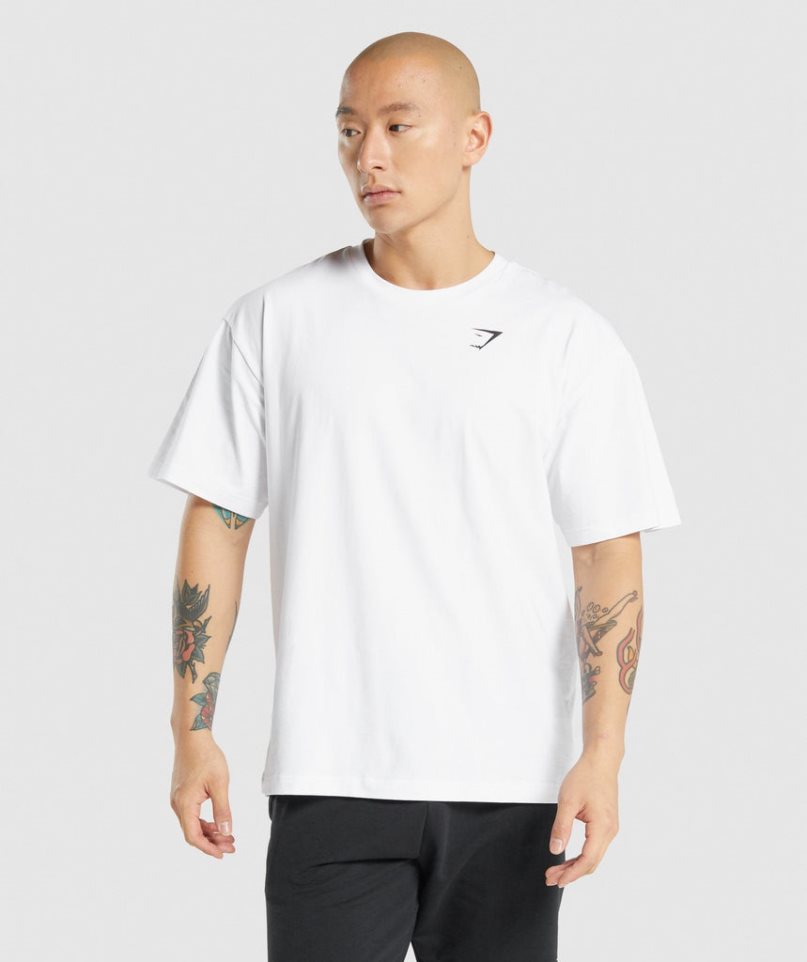 Koszulki Gymshark Essential Oversized Męskie Białe | PL 912EAW